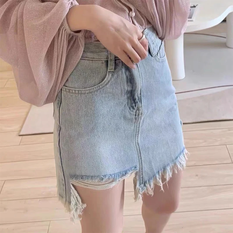 Light Blue Korean Style Asymmetric Personalized Design Denim Skirts New High Waist Slimming Frayed A Line Skirt Street Hipster
Light Blue Korean Style Asymmetric Personalized Design Denim Skirts New High Waist Slimming Frayed A Line Skirt Street Hipster