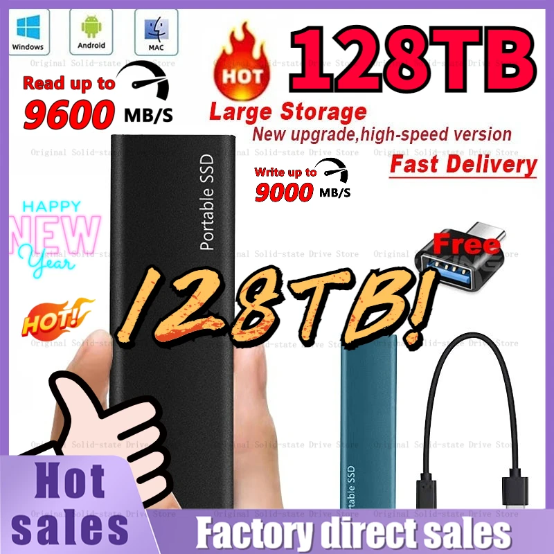128TB external hard drive Portable SSD External Solid State Drive USB 3.1/Type-C Hard Disk High-Speed Storage For PC/Mac/Phone
128TB external hard drive Portable SSD External Solid State Drive USB 3.1/Type-C Hard Disk High-Speed Storage For PC/Mac/Phone