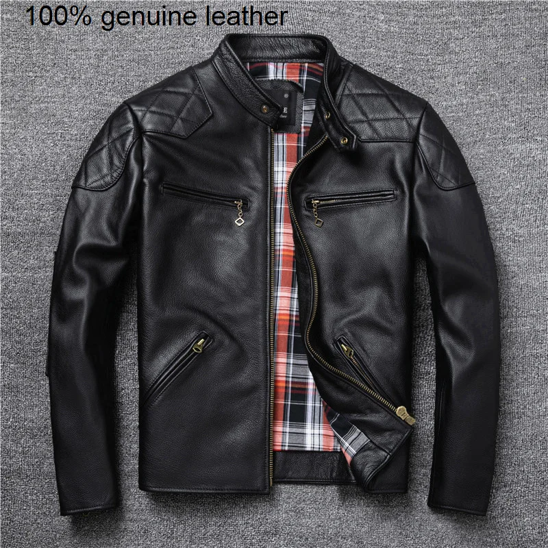 

Motorcycle Autumn Natural Cowhide Spring and Jackets Men Genuine Jacket Really Leather Moto Slim Coat Man Plus Size 5X