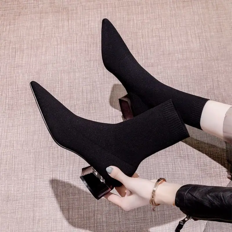 Women's Dress Pointed Mid-heeled Short Ankle Boot Female Autumn 2021 2022 Knitted Block Low Heel High Socks Boots Shoes
Women's Dress Pointed Mid-heeled Short Ankle Boot Female Autumn 2021 2022 Knitted Block Low Heel High Socks Boots Shoes