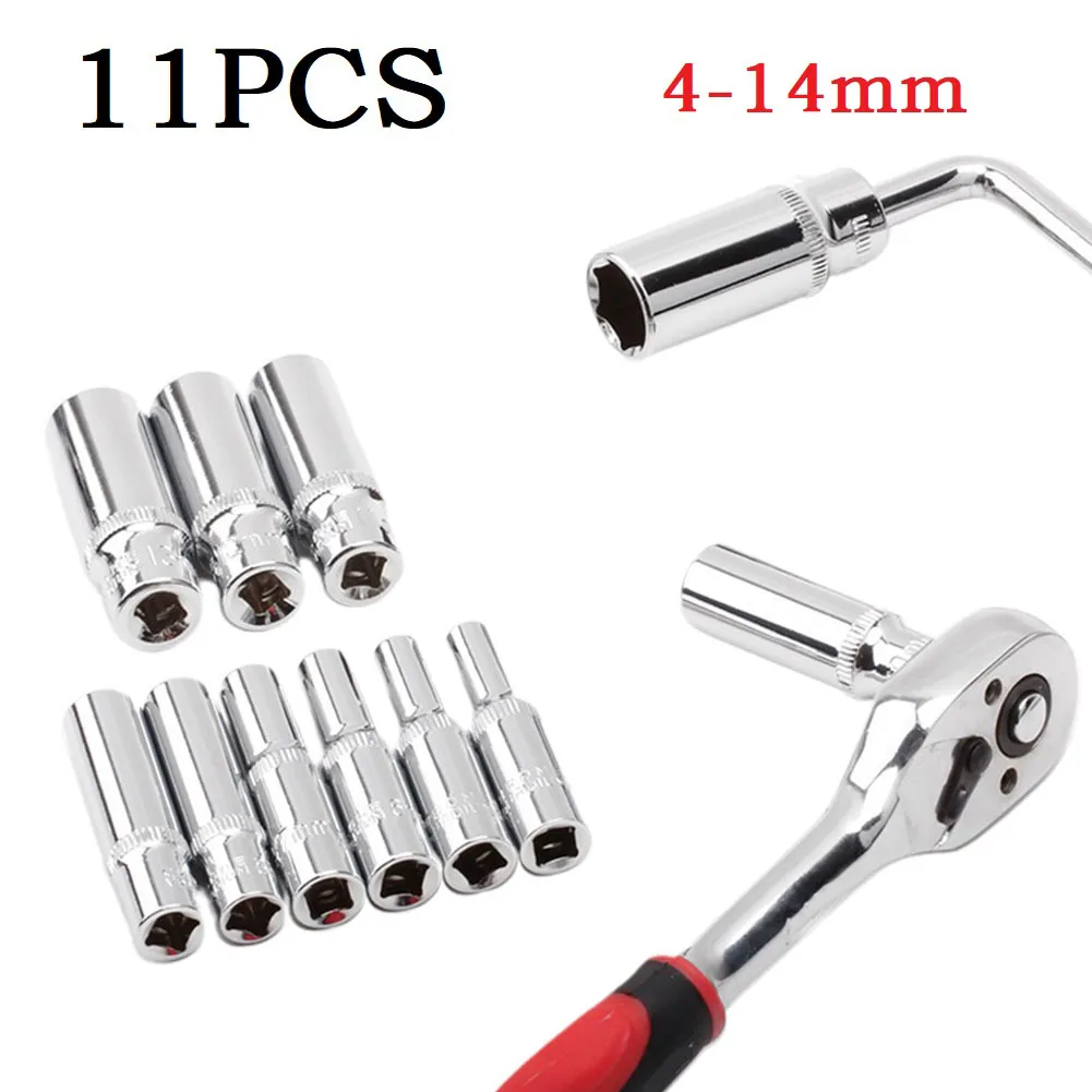11pcs Deep Sockets 4-14mm Hex Socket Chromium-vanadium Steel Chrome Plated Surface High Hardness And Torque For hand Tools
11pcs Deep Sockets 4-14mm Hex Socket Chromium-vanadium Steel Chrome Plated Surface High Hardness And Torque For hand Tools