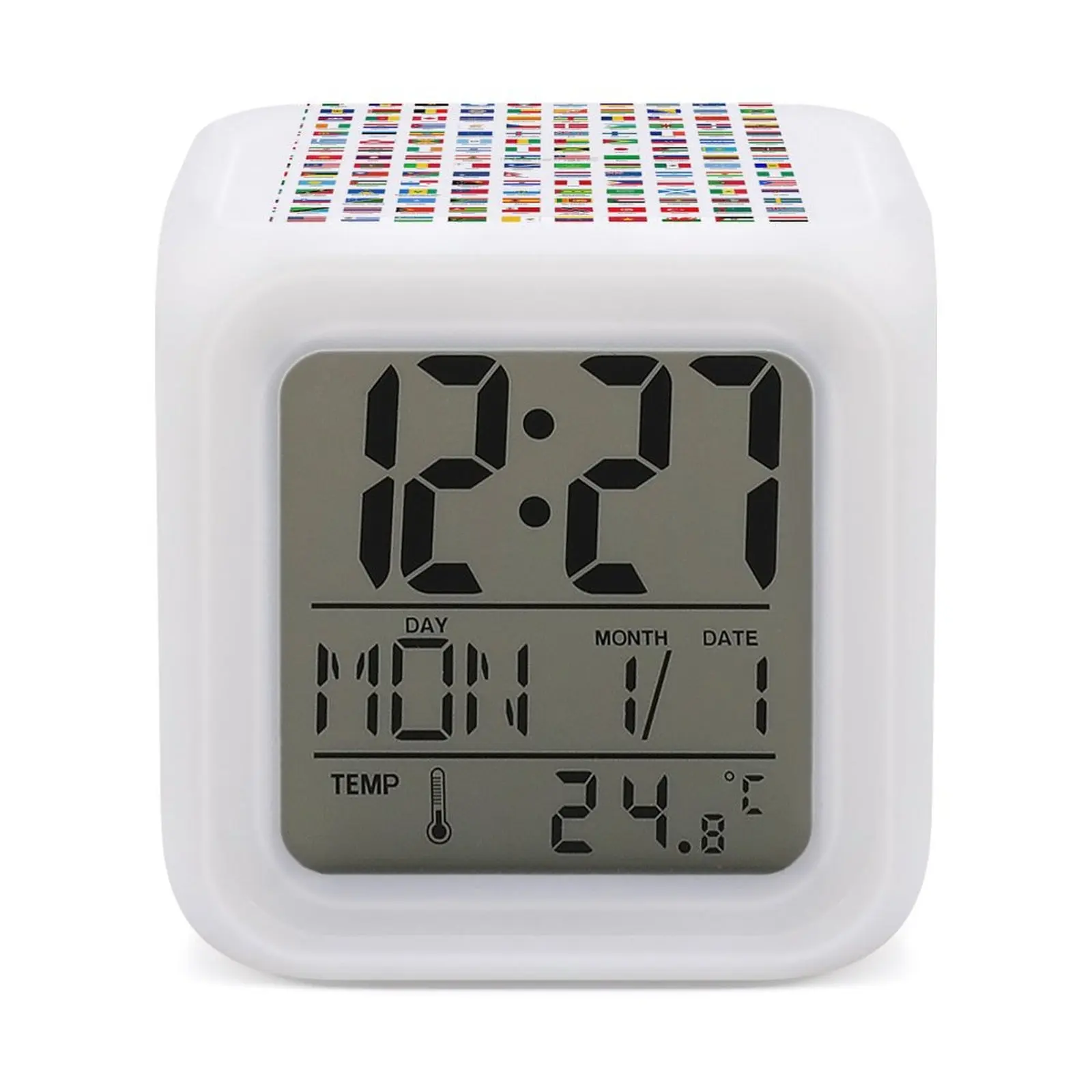 DIY Mute World Flags LED Display Novelty Colorful Color Changing Alarm Clock Guest Bedroom Funny Novelty Chronometer Will Glow
DIY Mute World Flags LED Display Novelty Colorful Color Changing Alarm Clock Guest Bedroom Funny Novelty Chronometer Will Glow