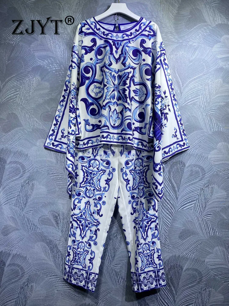 ZJYT Fashion Autumn Runway 2 Piece Pants Set Women Vintage Print Bat Sleeve Blouse and Trousers Suits Casual Holiday Outfits
ZJYT Fashion Autumn Runway 2 Piece Pants Set Women Vintage Print Bat Sleeve Blouse and Trousers Suits Casual Holiday Outfits
