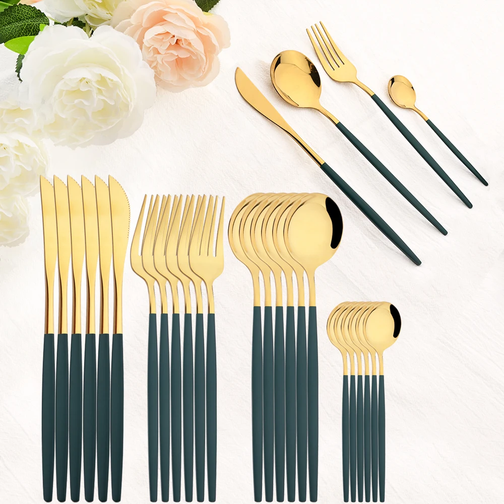Drmfiy Green Gold 24pcs Western Dinnerware Set Stainless Steel Cutlery Set Fork Knife Spoon Mirror Flatware Home Silverware Set
Drmfiy Green Gold 24pcs Western Dinnerware Set Stainless Steel Cutlery Set Fork Knife Spoon Mirror Flatware Home Silverware Set