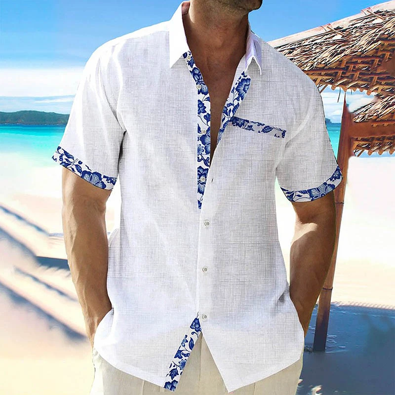 Beach Style Print Patchwork Cotton Linen Shirt Men Casual Loose Short Sleeve Summer Shirts Clothes Mens Button Lapel Shirt Tops 
Beach Style Print Patchwork Cotton Linen Shirt Men Casual Loose Short Sleeve Summer Shirts Clothes Mens Button Lapel Shirt Tops