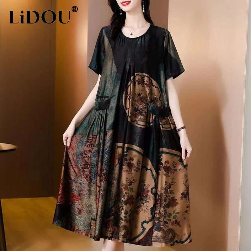 2023 Summer New Round Neck Short Sleeve Vintage Printing Loose Elegant Midi Dress Women Chinese Style Pockets Temperament Robe
2023 Summer New Round Neck Short Sleeve Vintage Printing Loose Elegant Midi Dress Women Chinese Style Pockets Temperament Robe