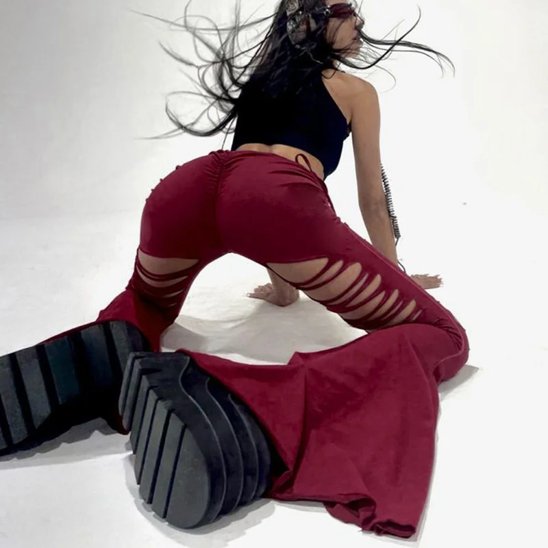 Rose Red Solid Gothic Women's Hollow Splice Flare Pants Pants Female Sexy Slim Hollow Drawstring Spice Girl Flare Pants
Rose Red Solid Gothic Women's Hollow Splice Flare Pants Pants Female Sexy Slim Hollow Drawstring Spice Girl Flare Pants