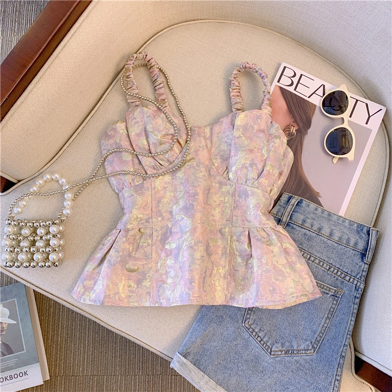 Floral Print Sexy Corset Women Summer Back Cross Lace-up Bandage Tank Tops Ruffles Hem Slim Crop Top
Floral Print Sexy Corset Women Summer Back Cross Lace-up Bandage Tank Tops Ruffles Hem Slim Crop Top