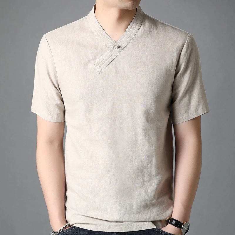 Summer V-neck linen short sleeve men's T-shirt thin cotton linen half sleeve retro casual men's T-shirt
Summer V-neck linen short sleeve men's T-shirt thin cotton linen half sleeve retro casual men's T-shirt
