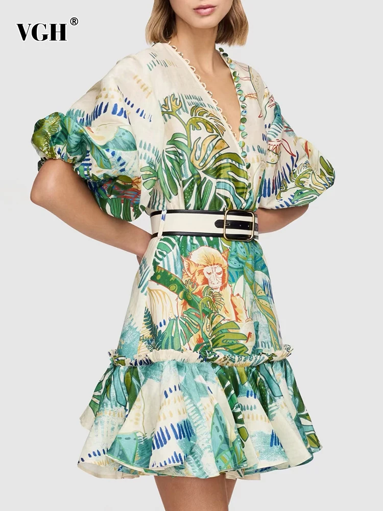 VGH Vintage Print Dress For Women V Neck Short Puff Sleeve Sashes Lace Up Casual Mini Dresses Female 2022 Summer Fashion Clothes
VGH Vintage Print Dress For Women V Neck Short Puff Sleeve Sashes Lace Up Casual Mini Dresses Female 2022 Summer Fashion Clothes