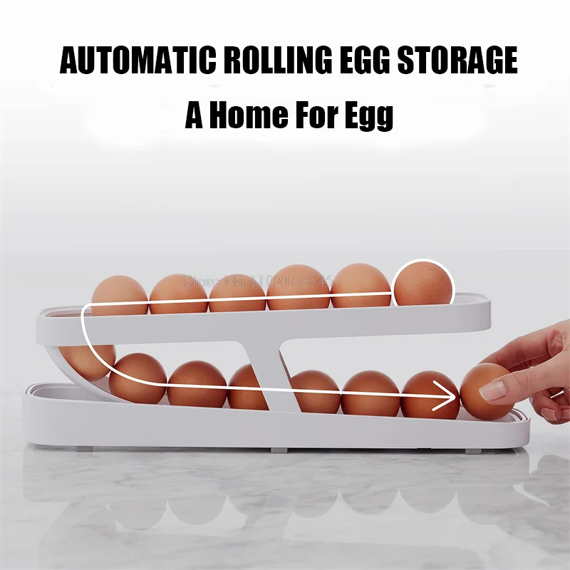 

Кухонный Контейнер для хранения яиц, автоматическая прокрутка, полка для яиц, держатель для холодильника, органический контейнер для яиц, Органайзер