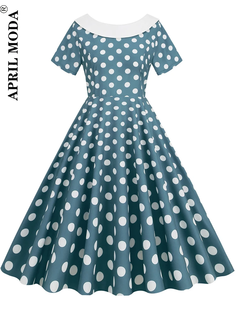 New Polka Dot Print Summer Vintage Casual Ladies Dress with Bow O Neck Short Sleeve A Line Swing Runway Midi Party Evening Dress
New Polka Dot Print Summer Vintage Casual Ladies Dress with Bow O Neck Short Sleeve A Line Swing Runway Midi Party Evening Dress