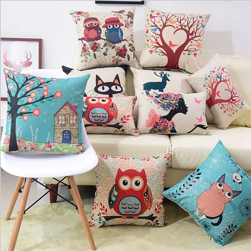 

Cute Cat Throw Pillow Cover Owl Linen Pillows Case for Bedroom Living Room Pillowcases for Pillows Double Bed Cushions Cover