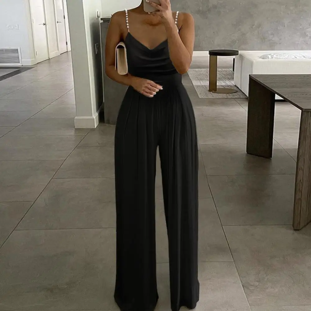 Ladies Jumpsuits Wide Leg High Waist Elegant Imitation Pearl Shoulder Spaghetti Strap Sleeveless Straight Pants Summer Romper
Ladies Jumpsuits Wide Leg High Waist Elegant Imitation Pearl Shoulder Spaghetti Strap Sleeveless Straight Pants Summer Romper