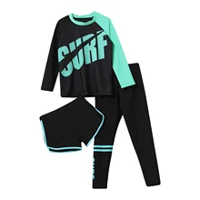 Kids Girls Boys 3 Pieces Swimsuit Rash Guard Long Sleeve Swim Top Shorts And Pants Surfing Bathing Swimwear Workout Sportswear