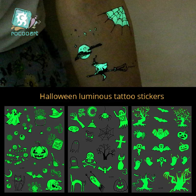 

Original Halloween night glow tattoo waterproof disposable funny element temporary tattoos sticker size:210 * 150mm