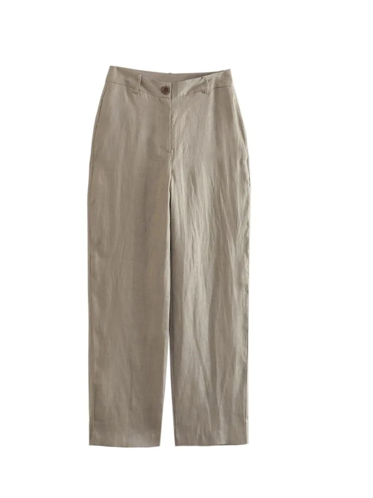 

Женские льняные прямые брюки Kumsvag, повседневные однотонные брюки на молнии с пуговицами, элегантные уличные брюки, одежда на лето 2023