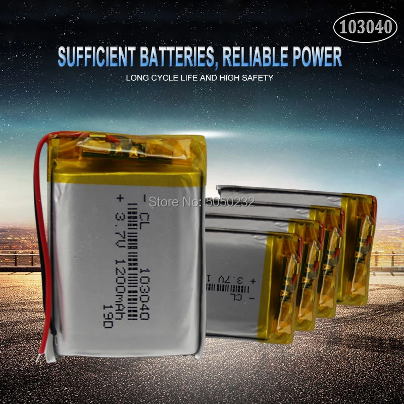 

10pc 103040 1200mAh 3.7V Polymer Battery Cells Rechargeable Lithium Li-po Batteries for MP4 MP5 GPS PSP PDA Bluetooth
