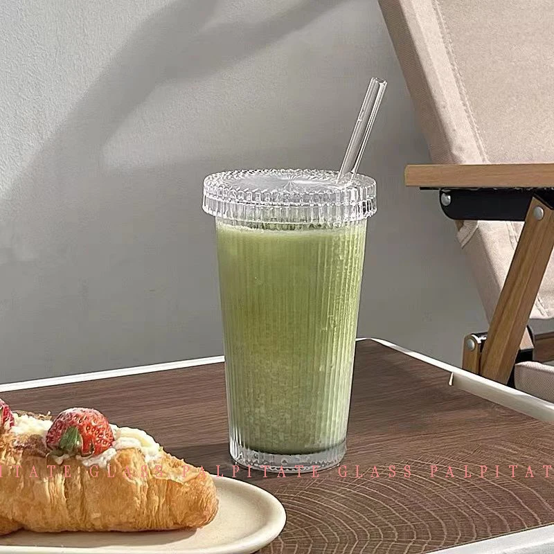 PALPITATE Simple Stripe Glass Cup with Lid and Straw Transparent Bubble Tea Juice Glass Beer Can Milk Cup Breakfast Drinkware 
PALPITATE Simple Stripe Glass Cup with Lid and Straw Transparent Bubble Tea Juice Glass Beer Can Milk Cup Breakfast Drinkware