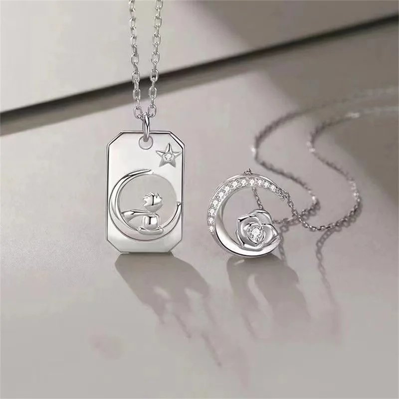 The Little Prince Rose Flower Couples Necklace Silver Color Square Moon Geometric Pendant Necklace Lovers Valentine's Day Gift
The Little Prince Rose Flower Couples Necklace Silver Color Square Moon Geometric Pendant Necklace Lovers Valentine's Day Gift