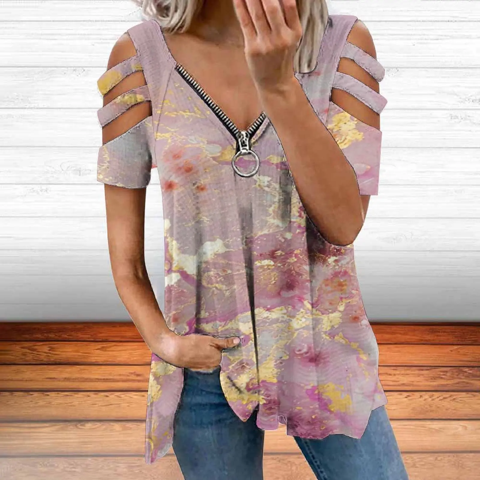 Women's T-shirt Printed zipper off-the-shoulder T-shirt Street wear top fashion women's T-shirt Casual fashion aesthetic large 
Women's T-shirt Printed zipper off-the-shoulder T-shirt Street wear top fashion women's T-shirt Casual fashion aesthetic large