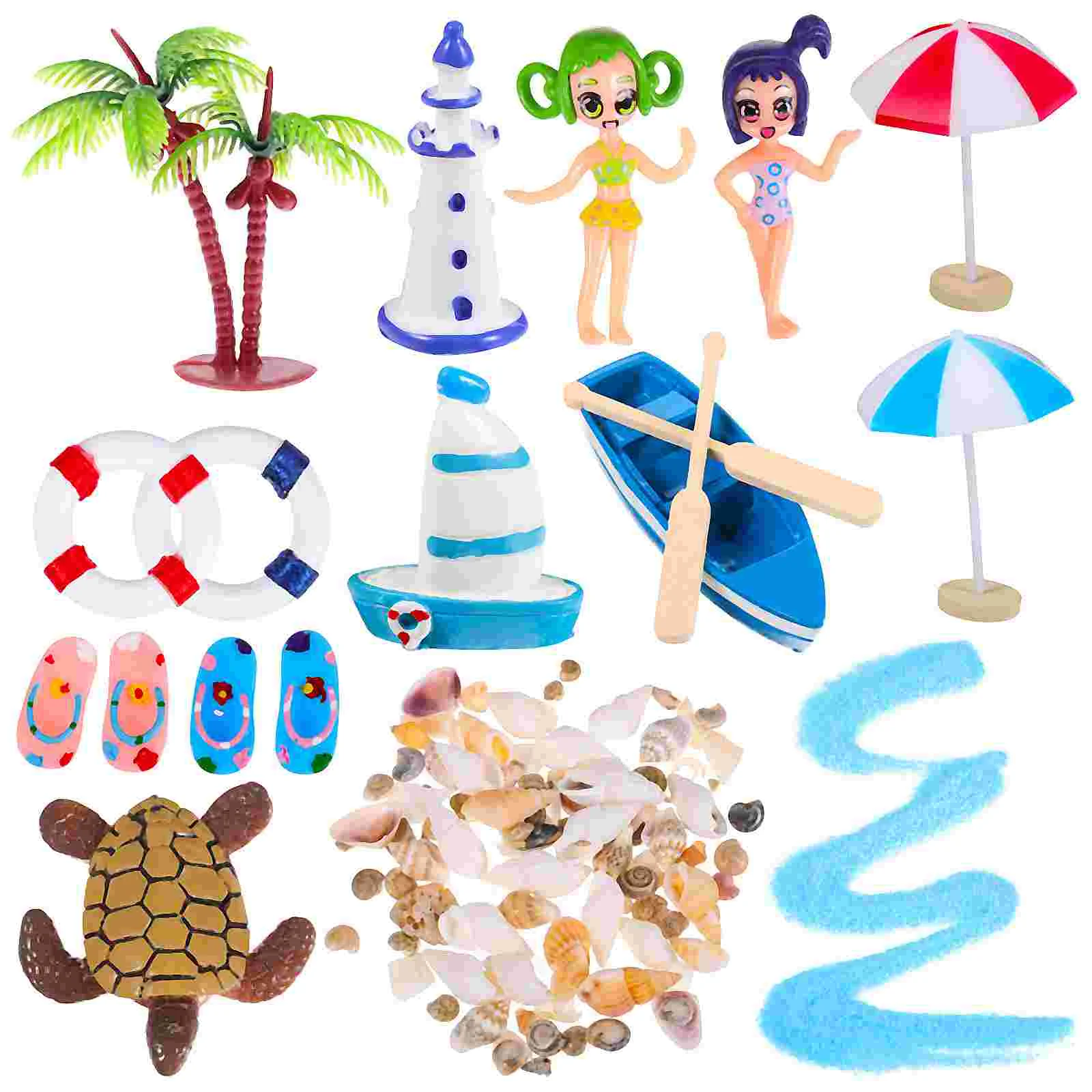 

11 Pcs Miniature Beach Toys Palm Tree Childrens Tylonal Fishing Boat Garden Decorations Craft Kids Tiny