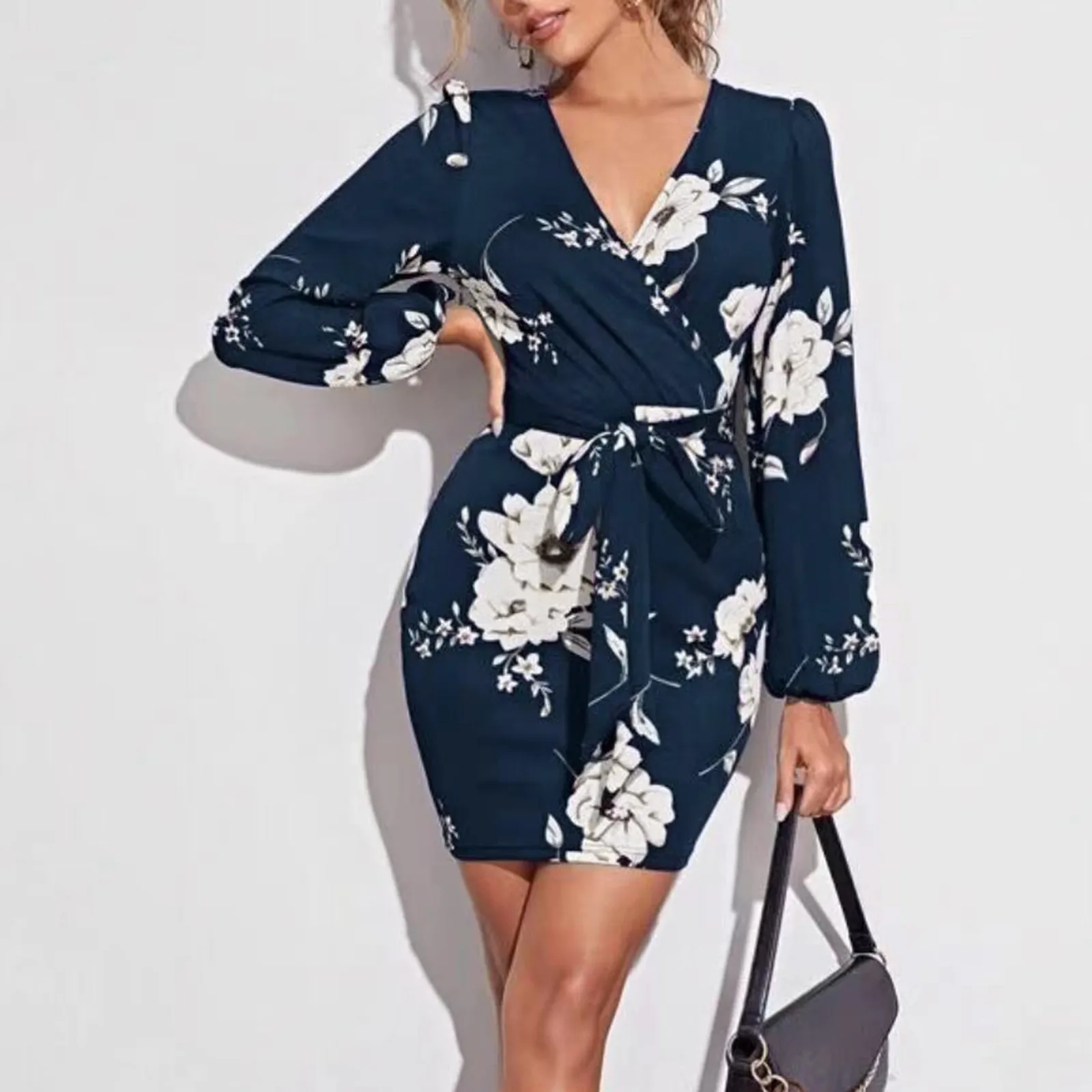 Spring Elegant Style Lady Women V-neck Long Sleeve Elastic Waist Dress Flowers Print Slim Mini Dress Comfy High Quality Dresses
Spring Elegant Style Lady Women V-neck Long Sleeve Elastic Waist Dress Flowers Print Slim Mini Dress Comfy High Quality Dresses