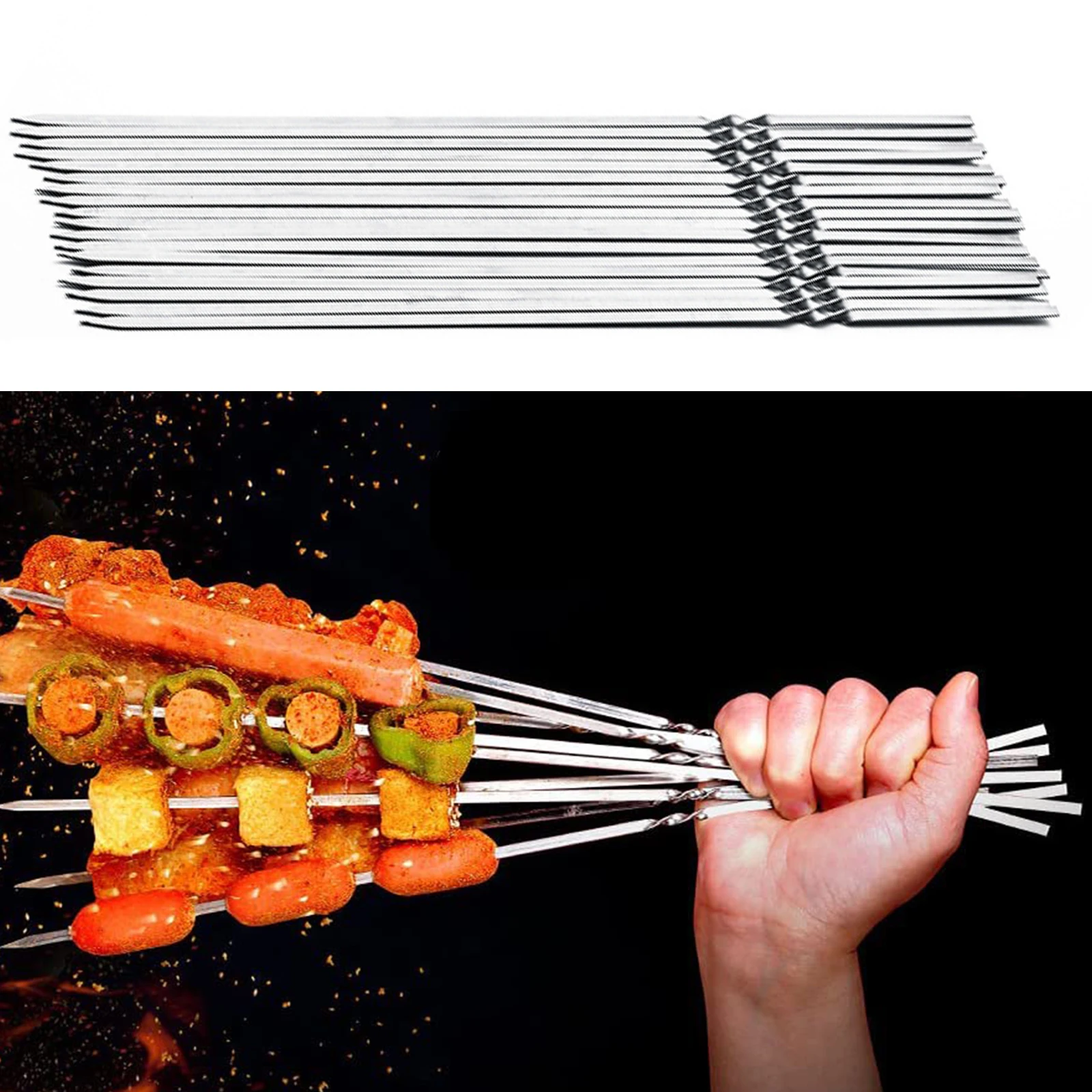 

Stainless Steel Barbecue Skewer Storage Tube Reusable Grill Sticks Flat BBQ Fork Utensil Kitchen Outdoor Camping Accessories