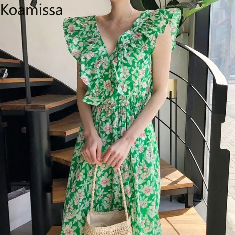 Koamissa Summer Floral Long Dress for Women Flying Sleeves V-neck Ruffles Backless Hollow Lace Up Korean Slim Bodycon Vestidos
Koamissa Summer Floral Long Dress for Women Flying Sleeves V-neck Ruffles Backless Hollow Lace Up Korean Slim Bodycon Vestidos