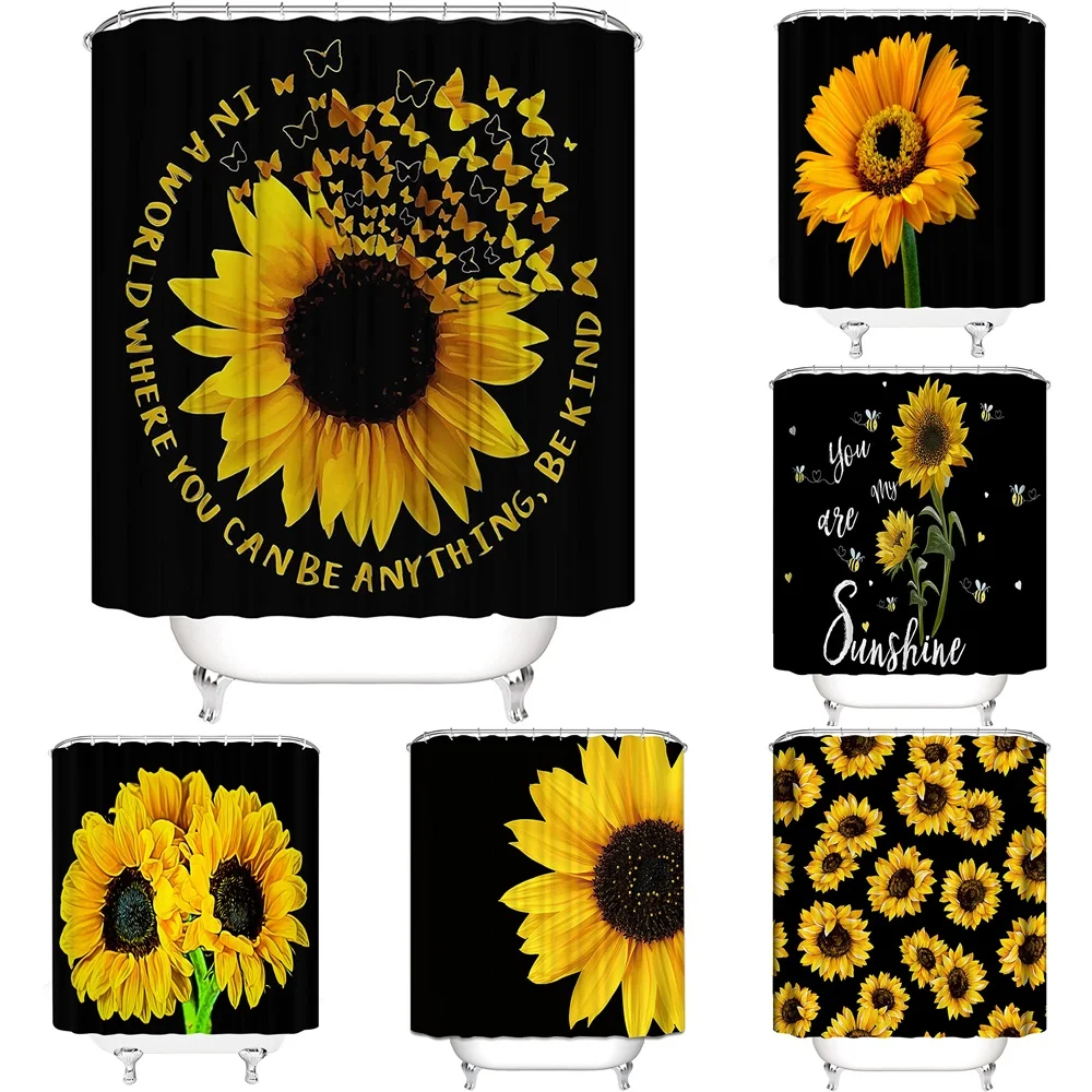 Spring Sunflower Shower Curtain Yellow Flower Blooming Buttrefly Autumn Floral Nature Black Polyester Fabric Bath Decor Curtains
Spring Sunflower Shower Curtain Yellow Flower Blooming Buttrefly Autumn Floral Nature Black Polyester Fabric Bath Decor Curtains