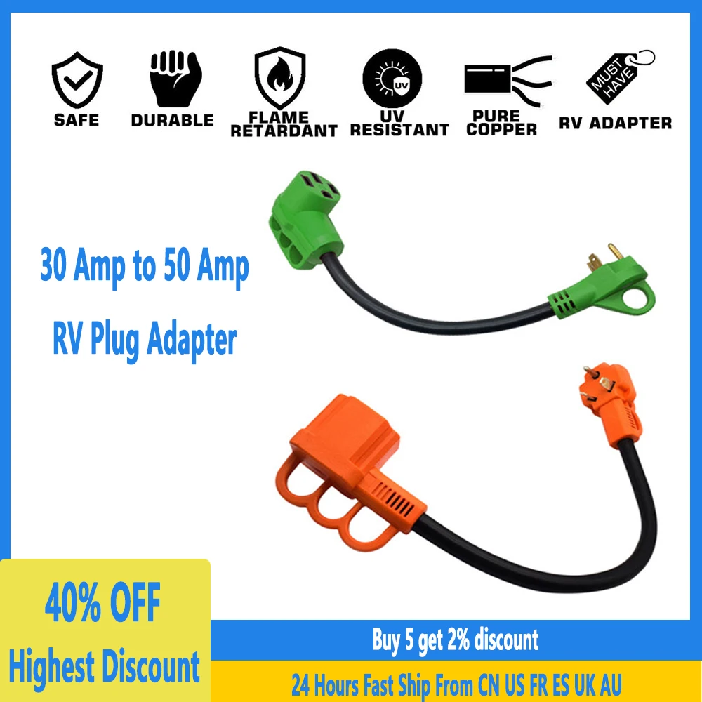 

RV Power Cord Adapter US 30 Amp Male to 50 Amp Female Dogbone Adapter Heavy Duty for Air Conditioner Refrigerator Microwave Oven