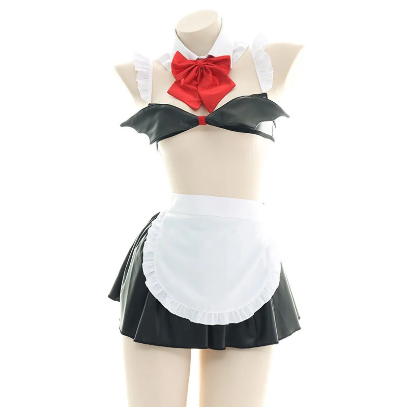 

Hollow Sexy Out Patent Leather Cosplay Maid Uniform Temptation Dress Sexy Three-dimensional Wings Bow Tie Women's Suit CST1