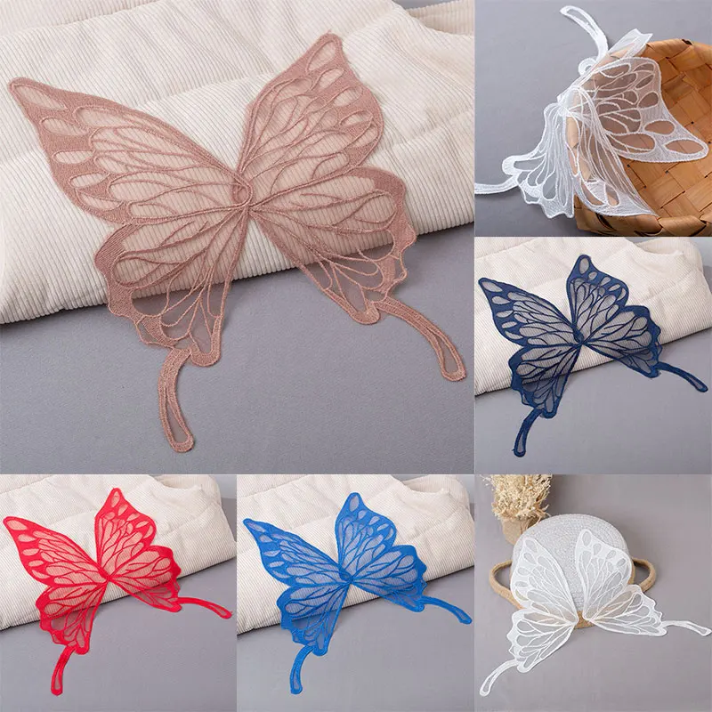 

1Pair Embroidery Butterfly Wings Wedding Appliques Lace Neckline Collar Sew on Patches for Dress DIY Crafts Decoration