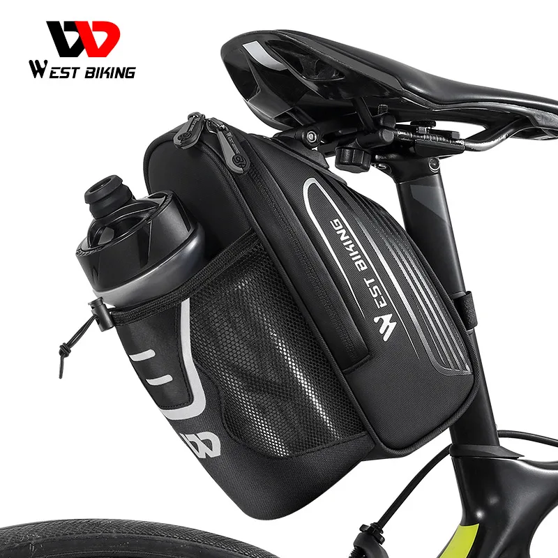 

WEST BIKING Bike Saddle Bag With Water Bottle Pocket MTB Road Bicycle Under Seat Bag Waterproof Tail Pannier Cycling Accessories