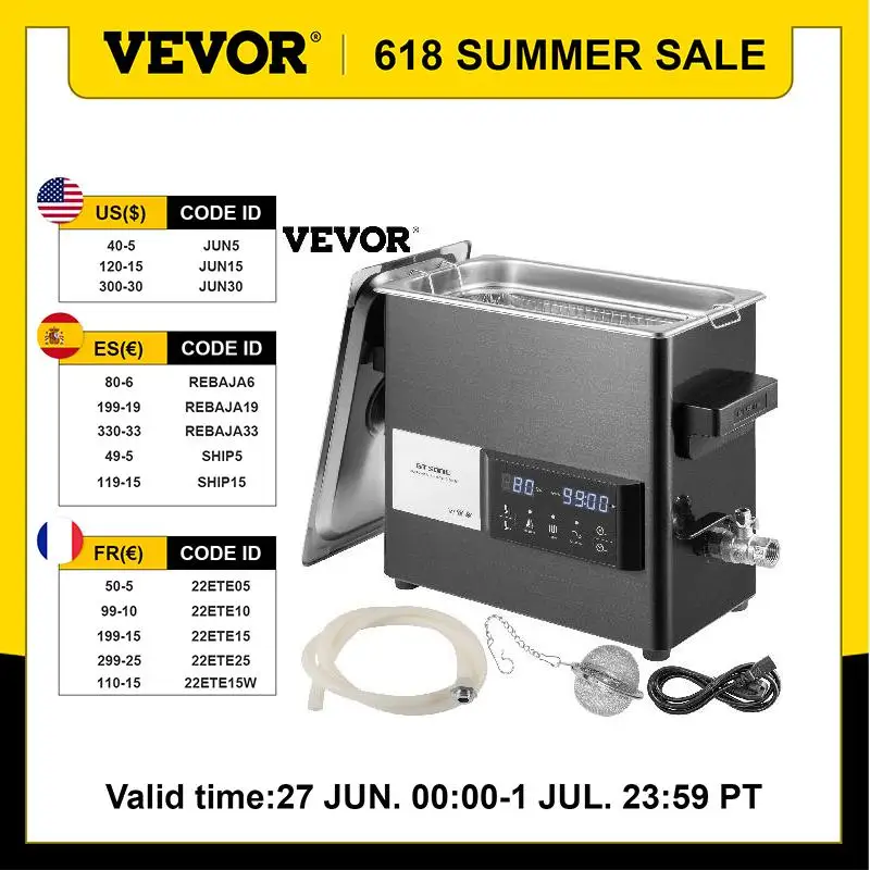 VEVOR 3L 6L 9L 13L 20L 27L Ultrasonic Cleaner Digital Touch Screen Portable Mini Washing Machine Ultrasound Dishwasher for Watc
VEVOR 3L 6L 9L 13L 20L 27L Ultrasonic Cleaner Digital Touch Screen Portable Mini Washing Machine Ultrasound Dishwasher for Watc