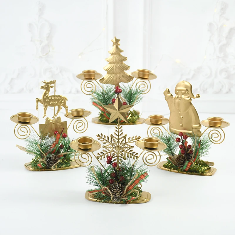 

1pcs Christmas Tabletop Wrought Iron Candlestick Xmas Table Ornament Christmas Tree Santa Claus Elk Home Merry Christmas Decor