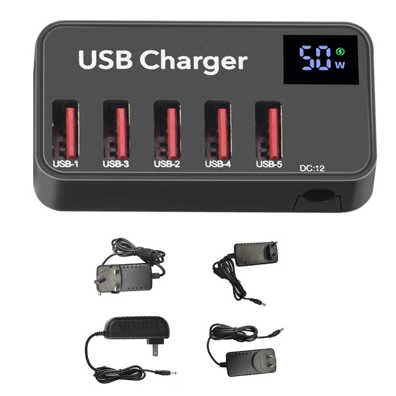 

5-Port USB Charger Led Digital Display 50W Power Fast Charging AC100-240V 50/60H Drop Shipping
