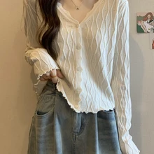 Jielur Autumn New Loose Slim Knitted Cardigan Woman Korean Casual Simple Basic Solid Color Cardigan White Black Sweet Cardigan