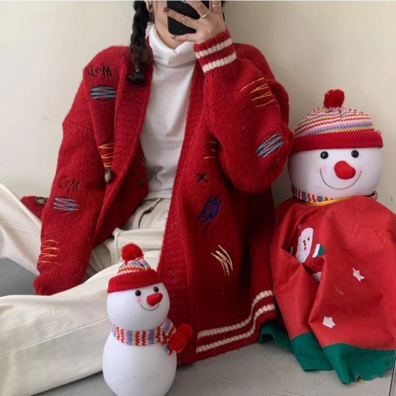 COZOK/Embroidery Cardigan Sweater Top Women Vintage Collar Loose Knitted Sweater Korean Fashion Harajuku Streetwear
COZOK/Embroidery Cardigan Sweater Top Women Vintage Collar Loose Knitted Sweater Korean Fashion Harajuku Streetwear