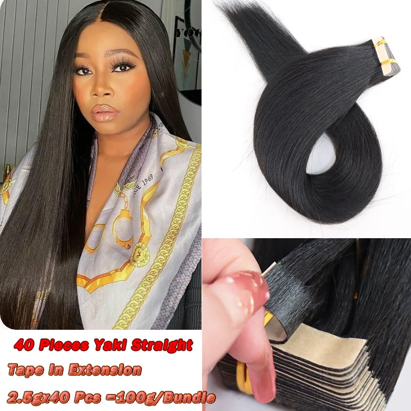

Gentlewoman Light Yaki Straight 100 Real Natural Burmese Human Hair Tape In Artificial Original Extension cheveux naturel humain