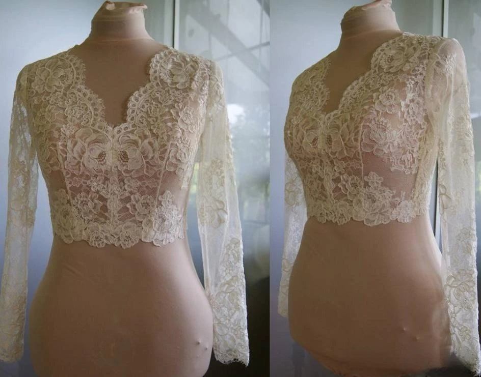 High Quality Long Sleeves Wedding Bolero Jacket Lace V-Neck Custom Made Sheer Wedding Wraps Shrugs Buttons Back Bridal Stole
High Quality Long Sleeves Wedding Bolero Jacket Lace V-Neck Custom Made Sheer Wedding Wraps Shrugs Buttons Back Bridal Stole