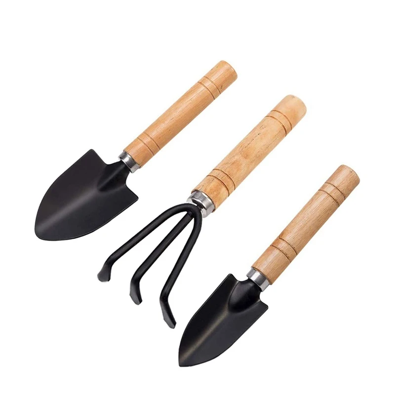 

Набор из 3 мини садовых инструментов, ручные инструменты для посадки, лопатка, грабли, лопатка, деревянная ручка, инструменты для посадки