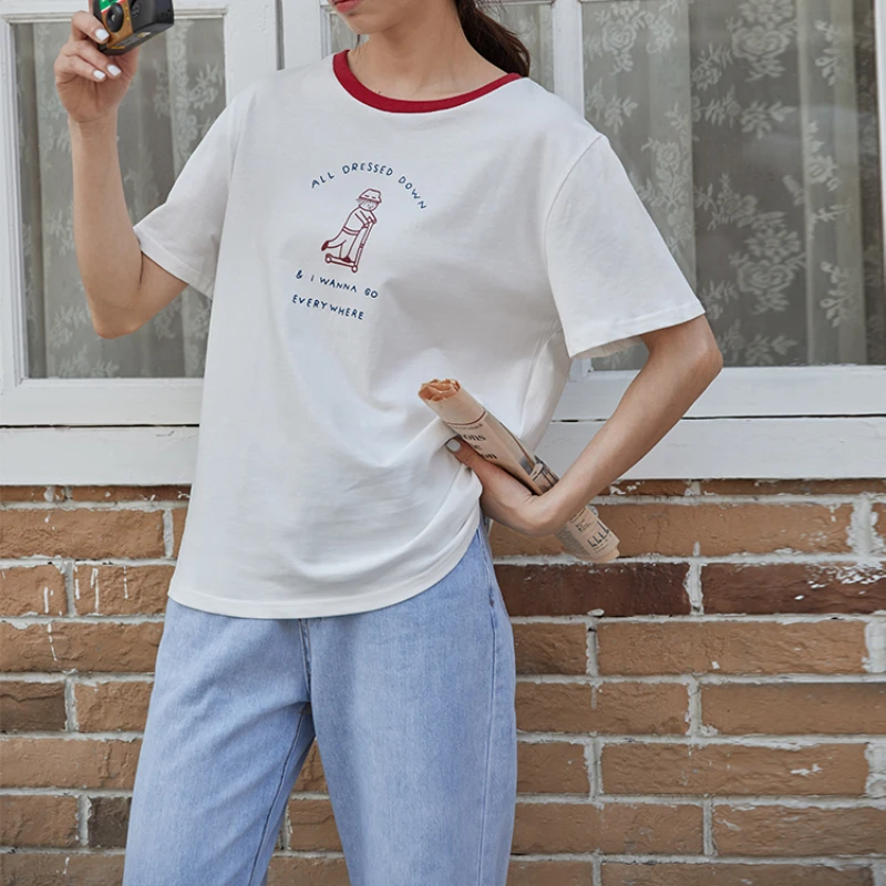 Women Casual Round Neck Summer T-shirts 2021 New Korean Cute Cartoon Printed Short Sleeve Tshirt Female White Chic Ladies Tops
Women Casual Round Neck Summer T-shirts 2021 New Korean Cute Cartoon Printed Short Sleeve Tshirt Female White Chic Ladies Tops