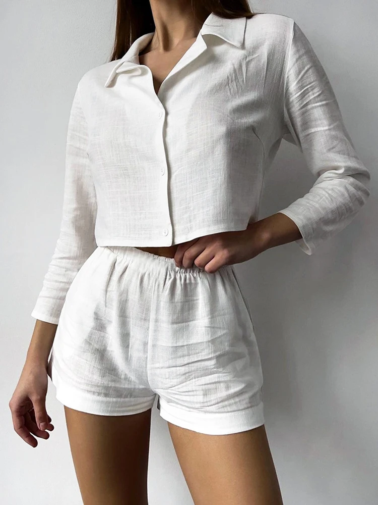 Linad Cotton Women's Home Clothes 2 Piece Sets White Long Sleeve Sleepwear Female Suits With Shorts 2023 Summer Casual Pajamas
Linad Cotton Women's Home Clothes 2 Piece Sets White Long Sleeve Sleepwear Female Suits With Shorts 2023 Summer Casual Pajamas