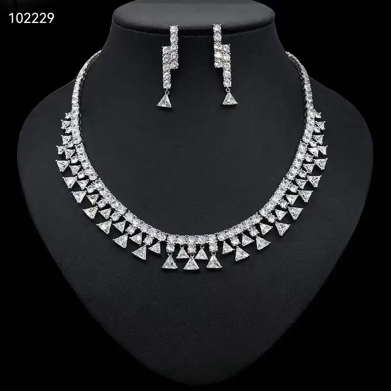 

Fashion Creative AAA CZ Triangle Necklace And Earring Set For Women Statement Engagement Wedding Party Jewelry Sets Bijoux N-421