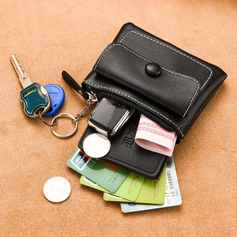 

Винтажный деловой мини-кошелек для карт, маленький бумажник из искусственной кожи на молнии с застежкой для мелочи, кредитница для ключей, сумочка для денег, подарок для женщин и мужчин, 1 шт.