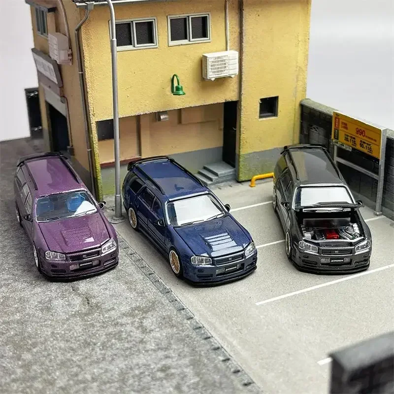 ZOOM 1:64 R34 Stagea Full Carbon Черный/Синий/Фиолетовый Limited499 Литая под давлением модель