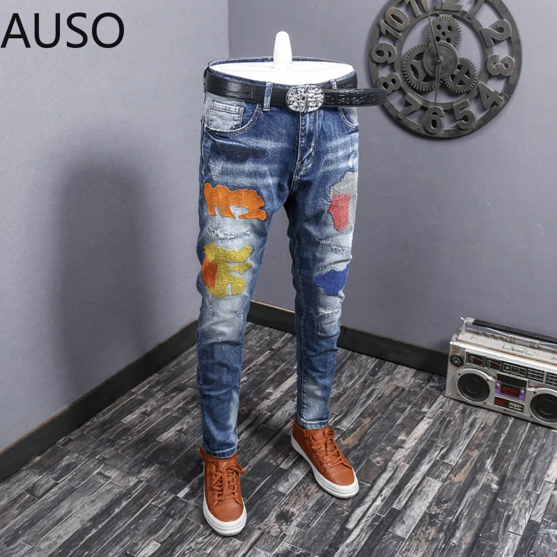 Fashion Streetwear Men Jeans Blue Color Slim Fit Elastic Embroidery Designer Ripped Jeans Men Pencil Pants Hip Hop Jeans Homme
Fashion Streetwear Men Jeans Blue Color Slim Fit Elastic Embroidery Designer Ripped Jeans Men Pencil Pants Hip Hop Jeans Homme