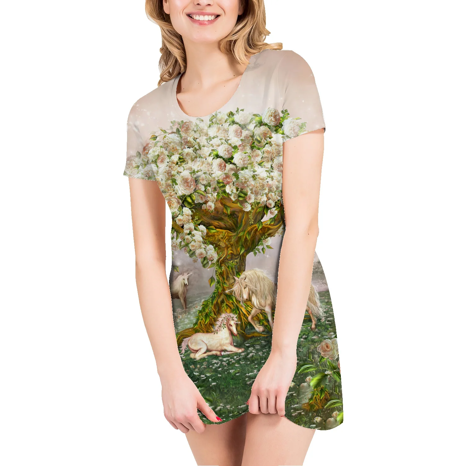 Женское платье-футболка с коротким рукавом и 3D цветочным принтом 
Женское платье-футболка с коротким рукавом и 3D цветочным принтом
