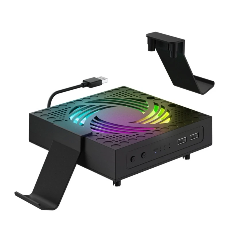 

R91A External Cooling Game Console Cooler Fan with Dual USB2.0 Port Double Hook Silent RGB Heat Dissipation Dock for Seris X